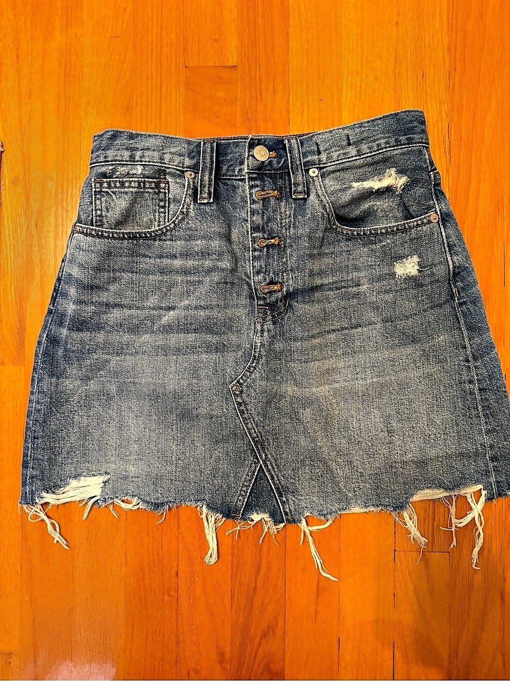 Madewell Rigid Denim A-Line Mini Skirt: Button-Front Edition Mini Skirt Blue